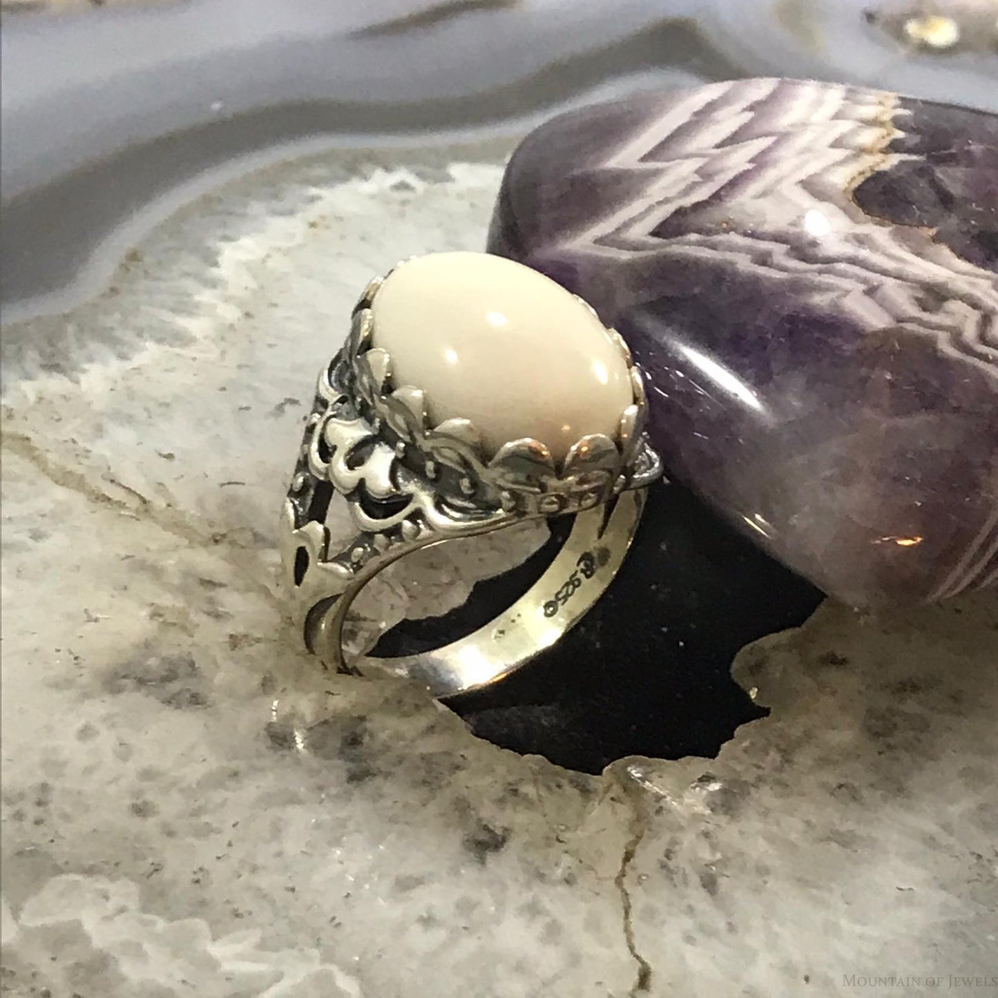 Carolyn Pollack Sterling Silver Oval White Jasper Dome Ring Size 9 For Women