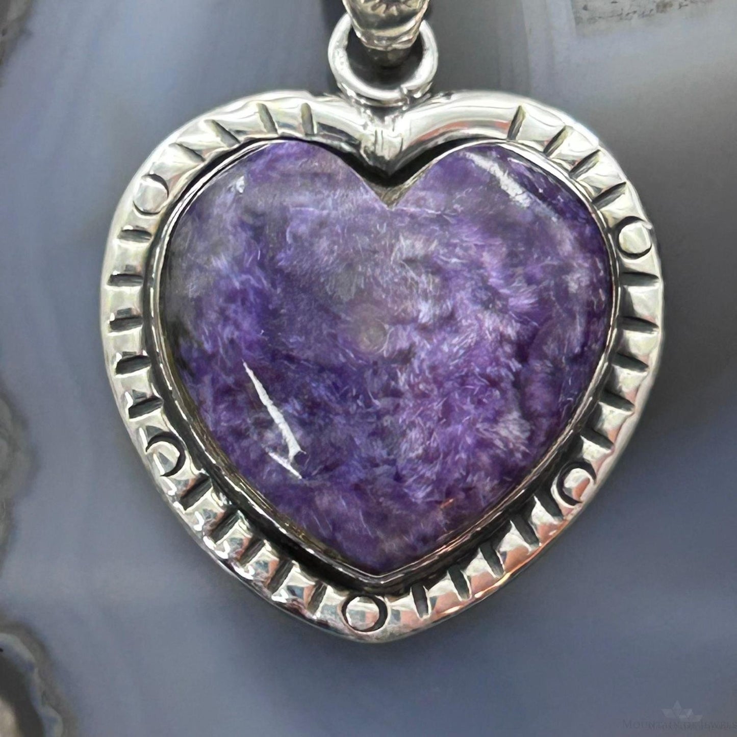 Sterling Silver Southwestern Style Charoite Decorated Heart Pendant For Women