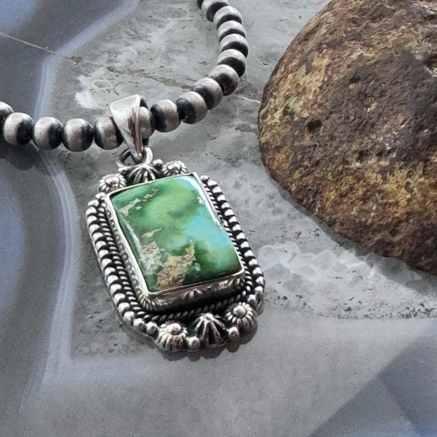 Sterling Silver Southwestern Style Rectangle Sonora Gold Turquoise Pendant For Women