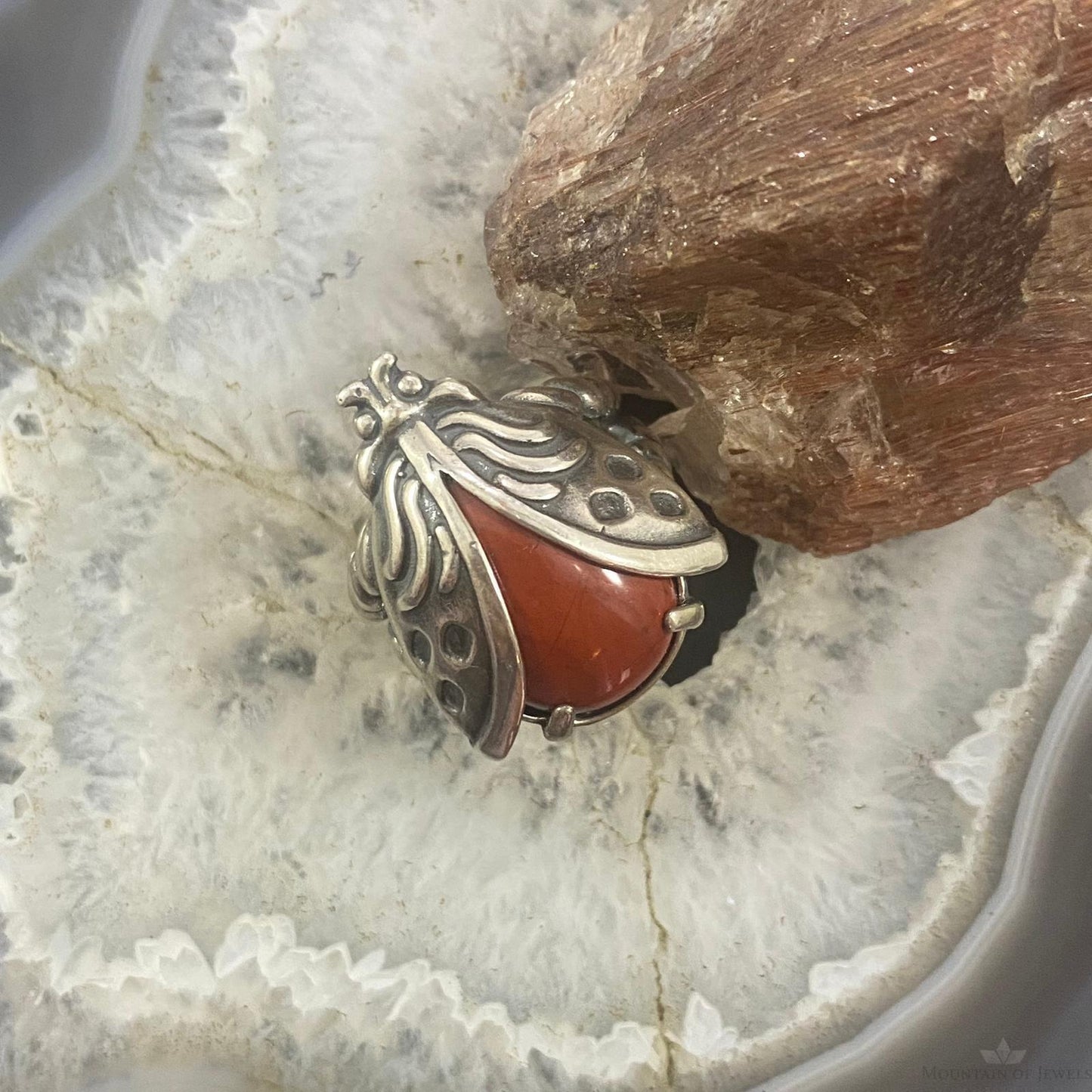 Carolyn Pollack Sterling Silver Red Jasper Decorated Ladybug Ring For Women