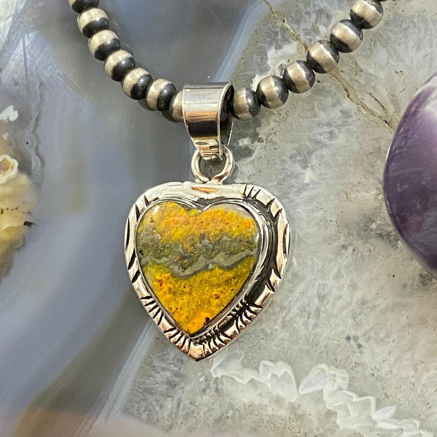 Native American Sterling Silver Bumblebee Jasper Heart Pendant For Women