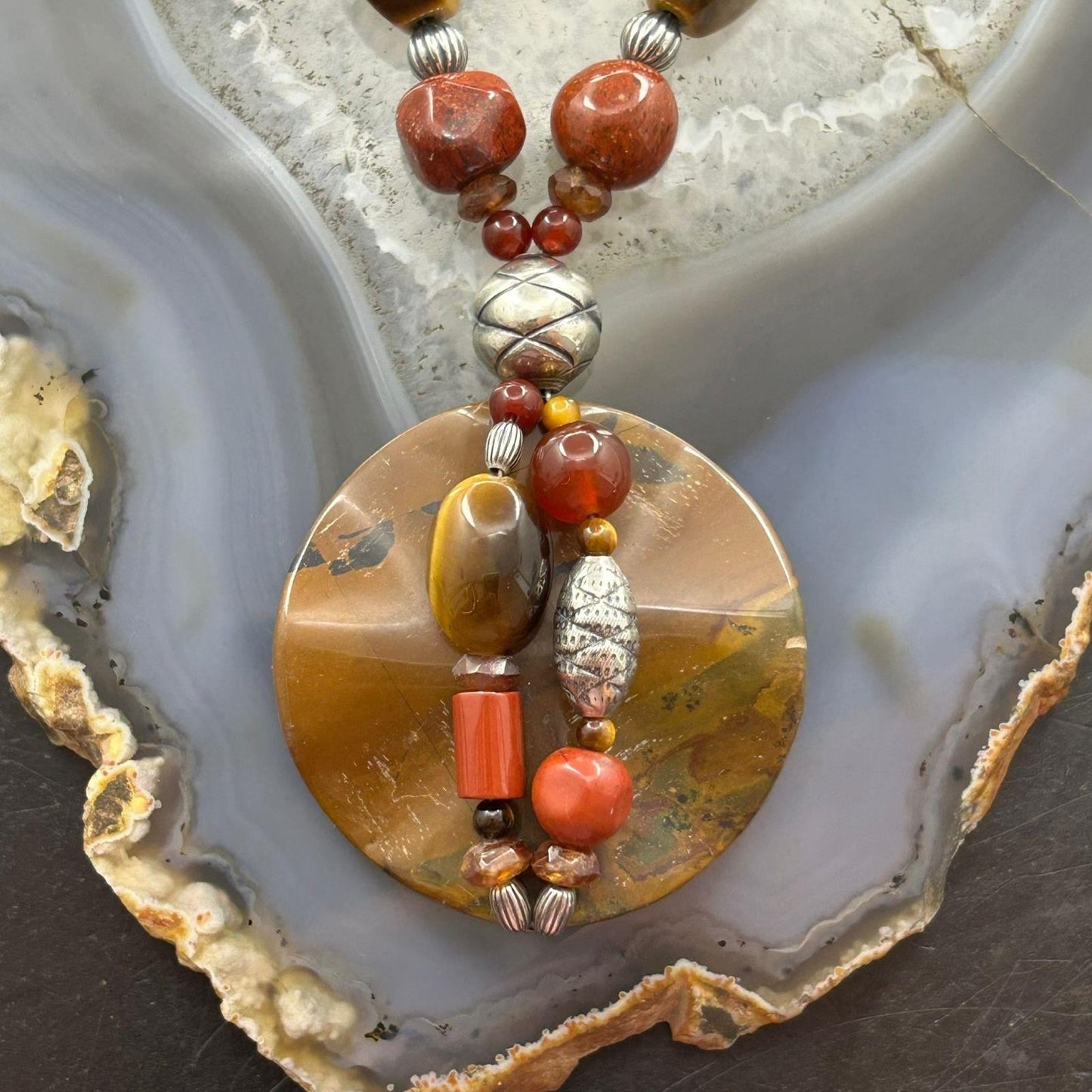 Carolyn Pollack Southwestern Style Sterling Silver Multi Stone Beads Necklace For Women