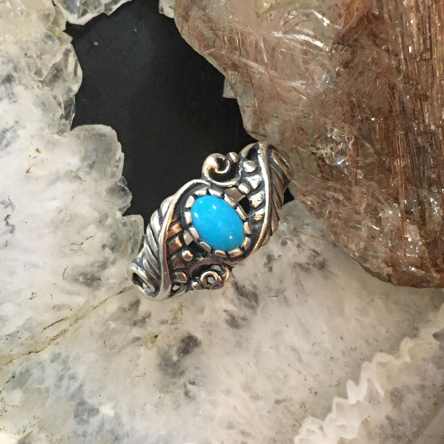 Carolyn Pollack Sterling Silver Oval Sleeping Beauty Turquoise Floral Ring For Women