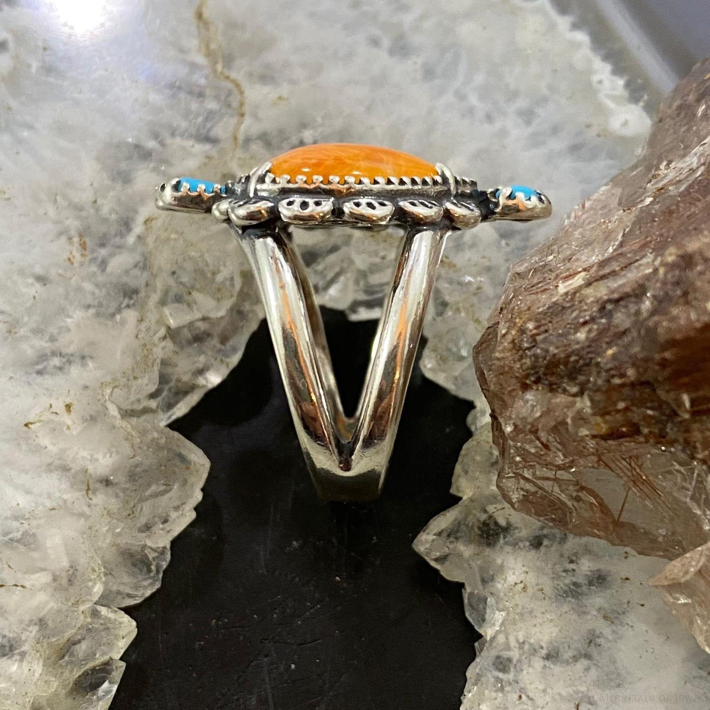 Carolyn Pollack Sterling Silver Orange Spiny Oyster Heart & Turquoise Decorated Ring For Women, Variety of Sizes