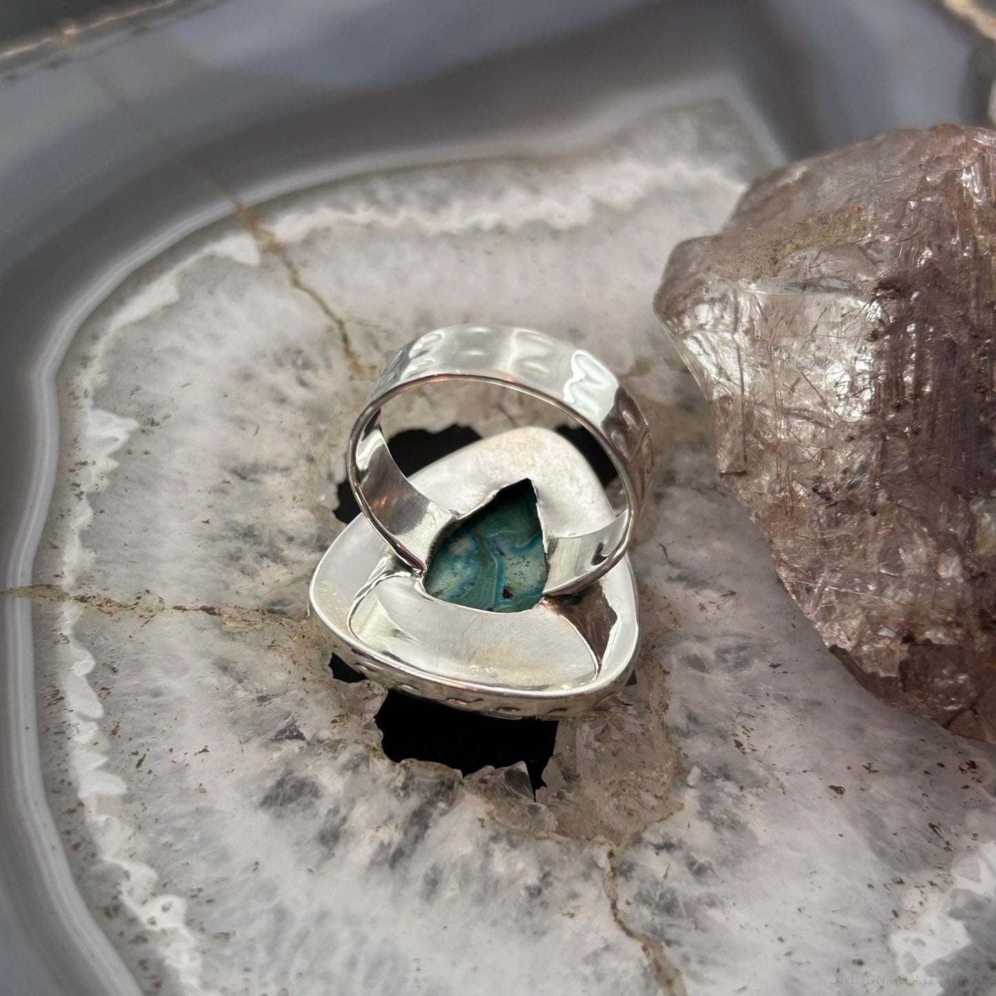 Sterling Silver Southwestern Style Triangular Malachite Chrysocolla Ring Size 9 For Women