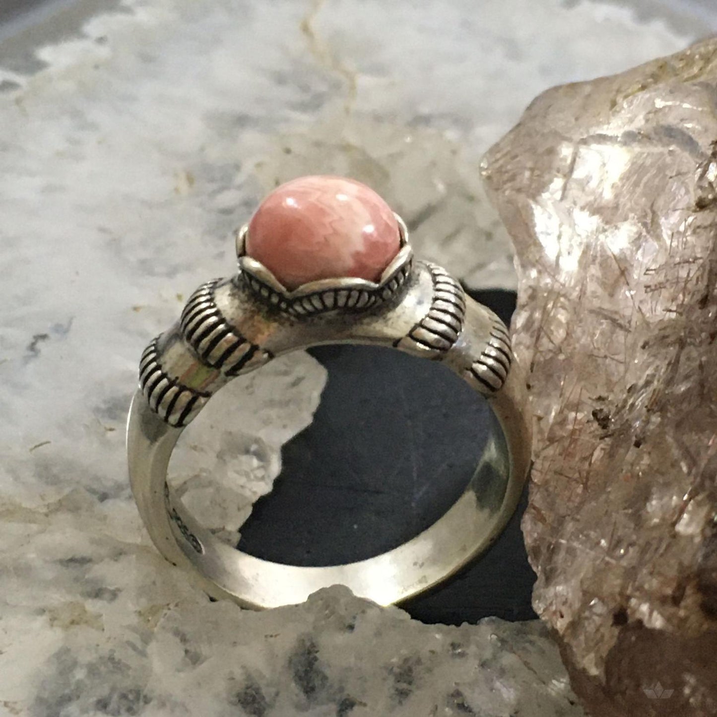 Carolyn Pollack Vintage Sterling Silver Round Rhodonite Decorated Ring For Women