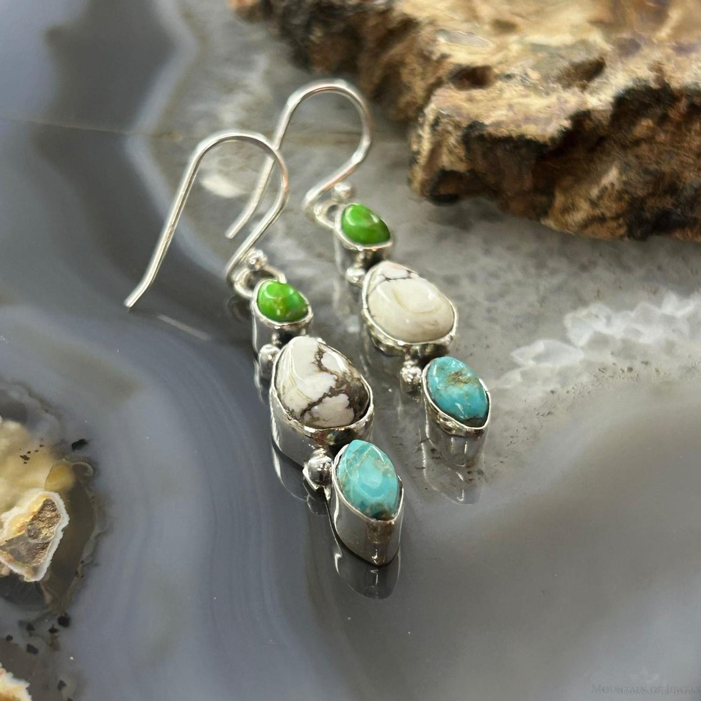 Sterling Silver Southwestern Style Multistone Dangle Earrings For Women #14