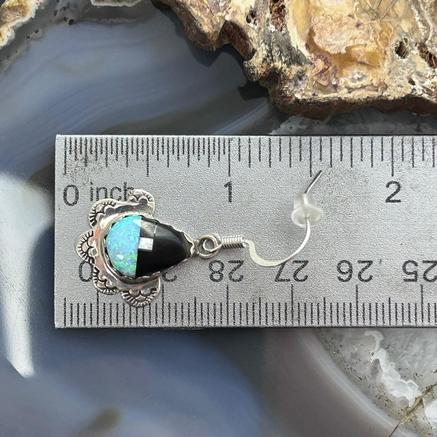 Clifton Aguilar Sterling Silver Teardrop Multistone Inlay Dangle Earrings For Women