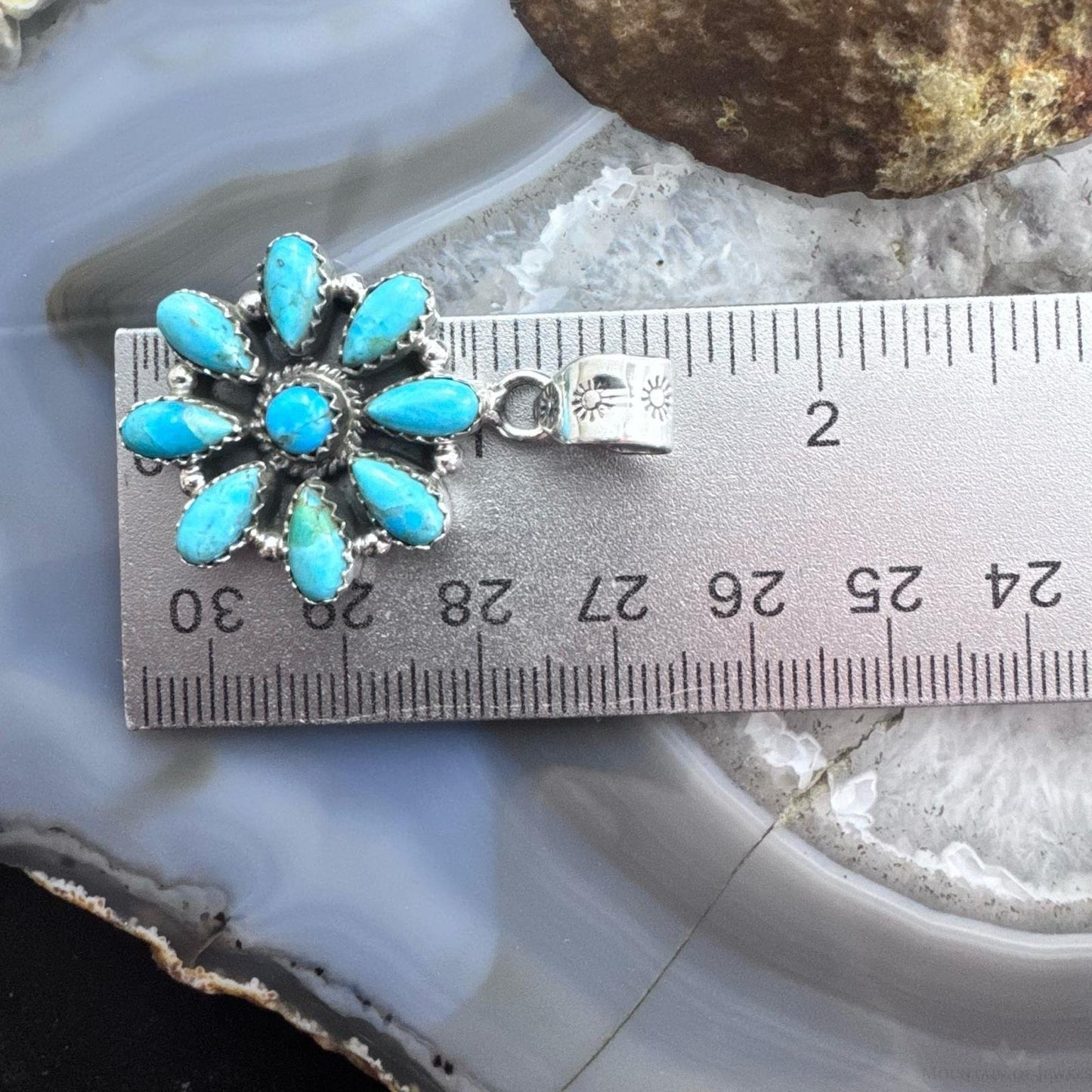 Sterling Silver Southwestern Style Turquoise Decorated Cluster Pendant For Women