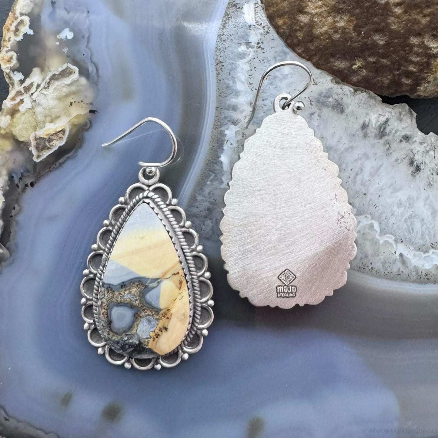 Sterling Silver Southwestern Style Teardrop Maligano Jasper Dangle Earrings For Women