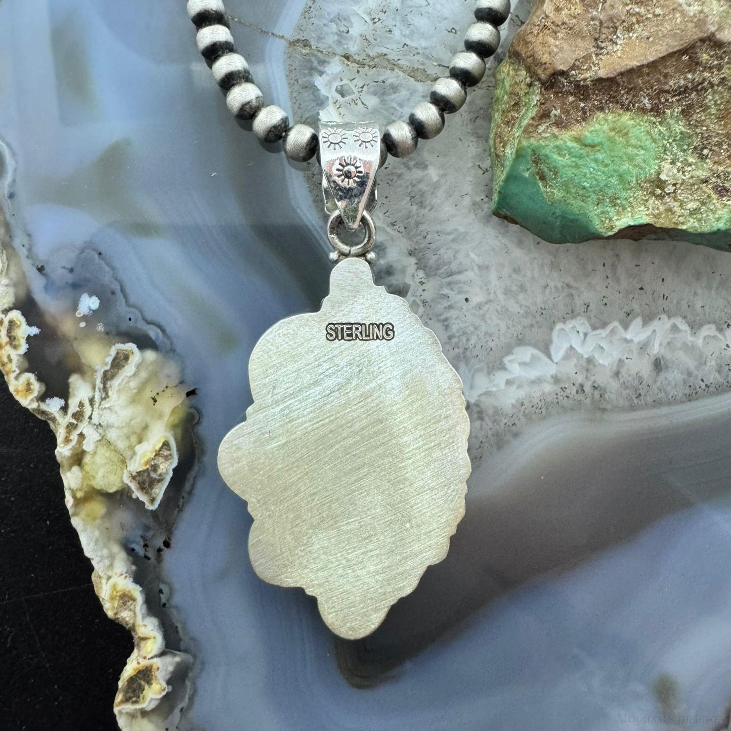 Sterling Silver Southwestern Style Large Turquoise Decorated Pendant For Women
