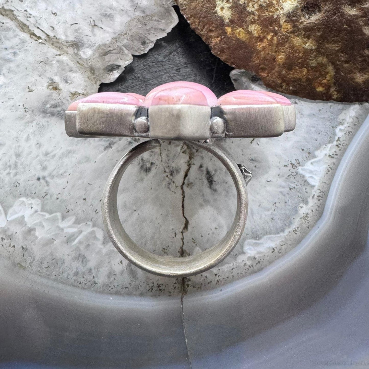 Native American Sterling Silver Pink Conch Adjustable Cluster Ring For Women