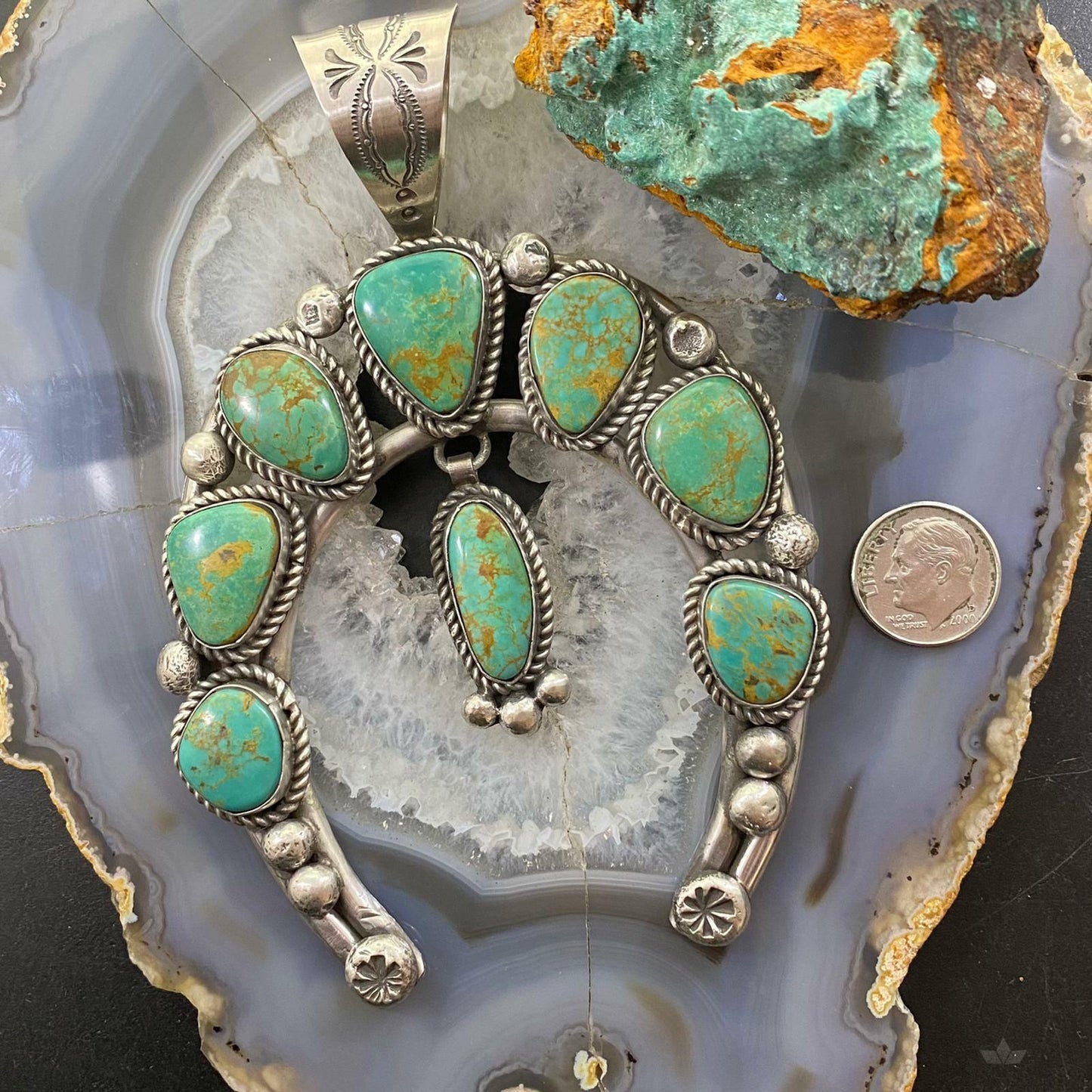 Alex Sanchez Sterling Silver Turquoise Large Naja Pendant Necklace