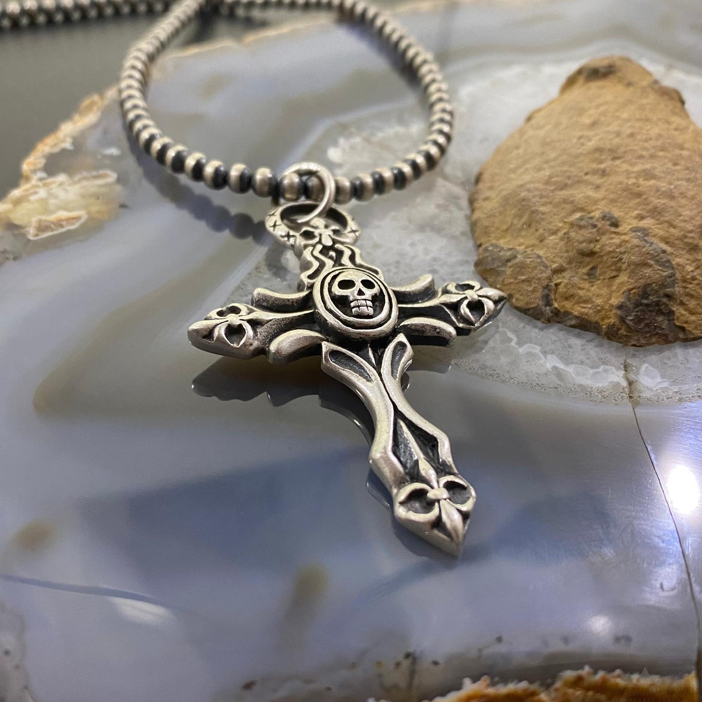 Sterling Silver Gothic Cross with a Skull Unisex Pendant