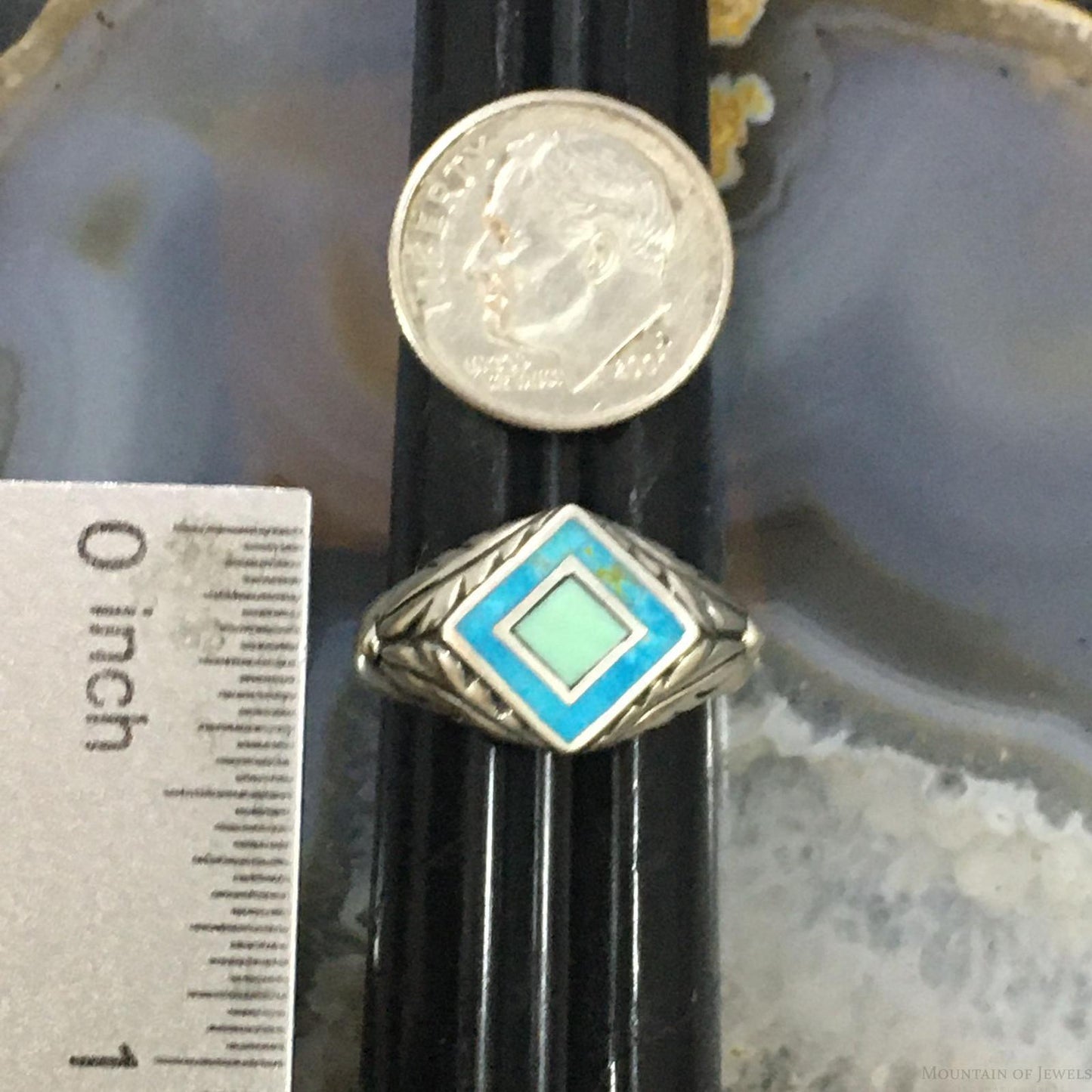 Carolyn Pollack Southwestern Style Sterling Silver Turquoise and Variscite Inlay Decorated Ring For Women