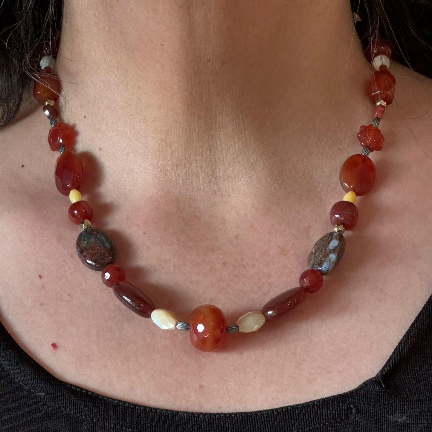 Carolyn Pollack Sterling Silver Multi Earthtone Gemstone Beaded Necklace For Women