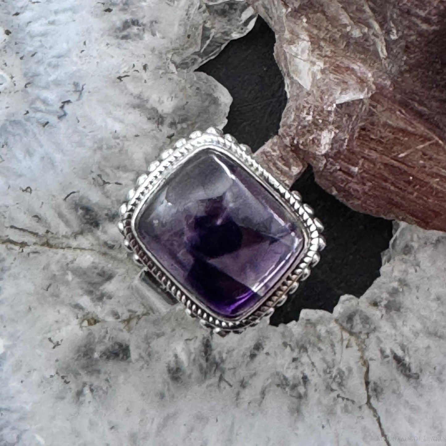 Sterling Silver Southwestern Style Square Star Amethyst Ring Size 8.75 For Women