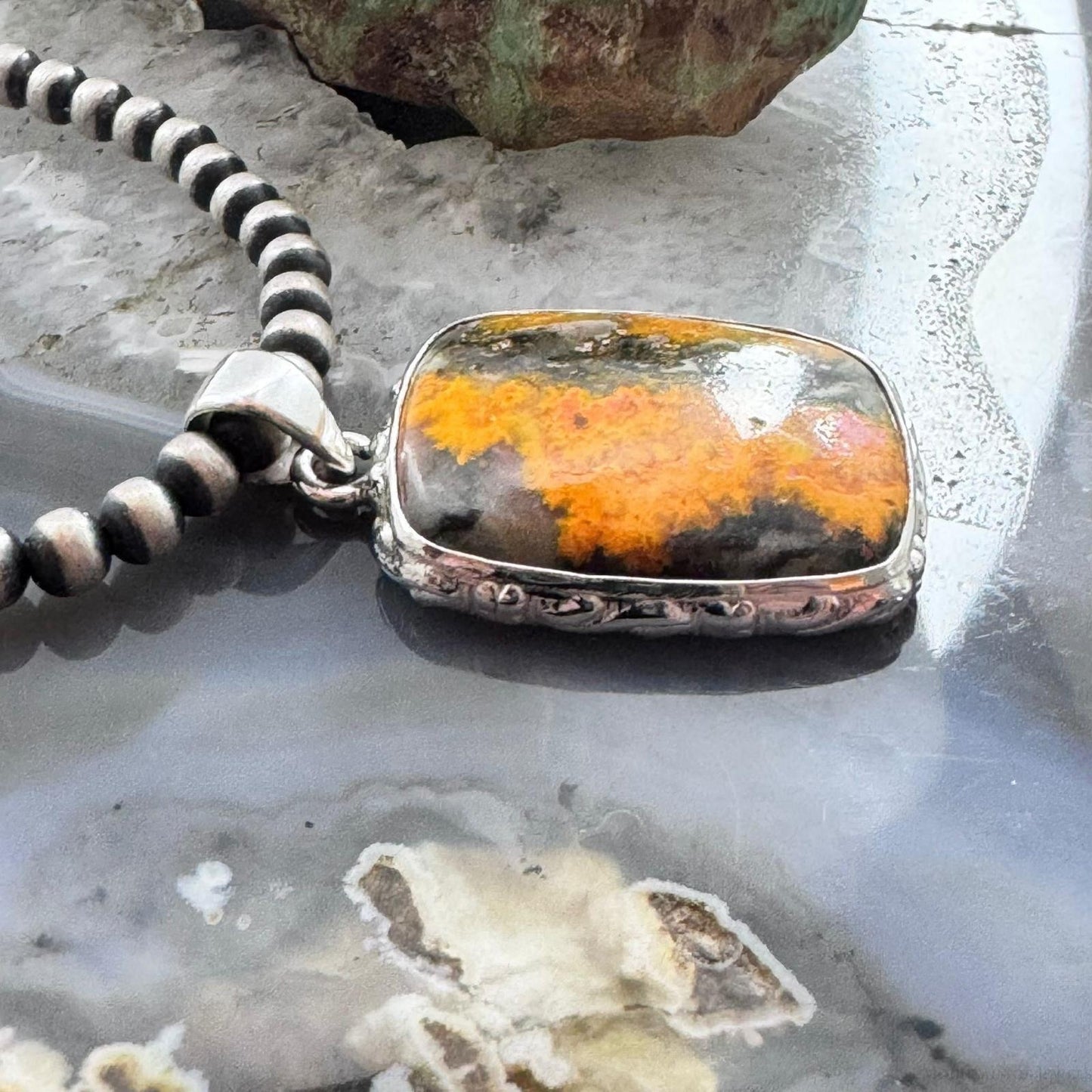 Sterling Silver Southwestern Style Rectangle Eclipse Jasper Pendant For Women