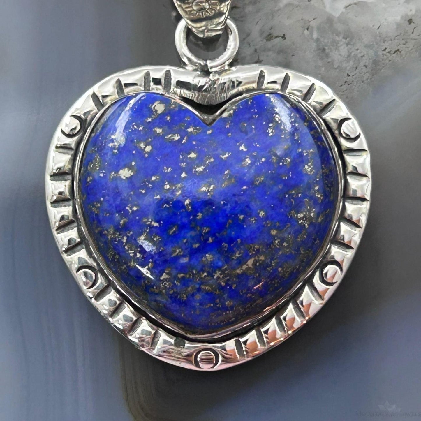 Sterling Silver Southwestern Style Lapis Lazuli Heart Pendant For Women