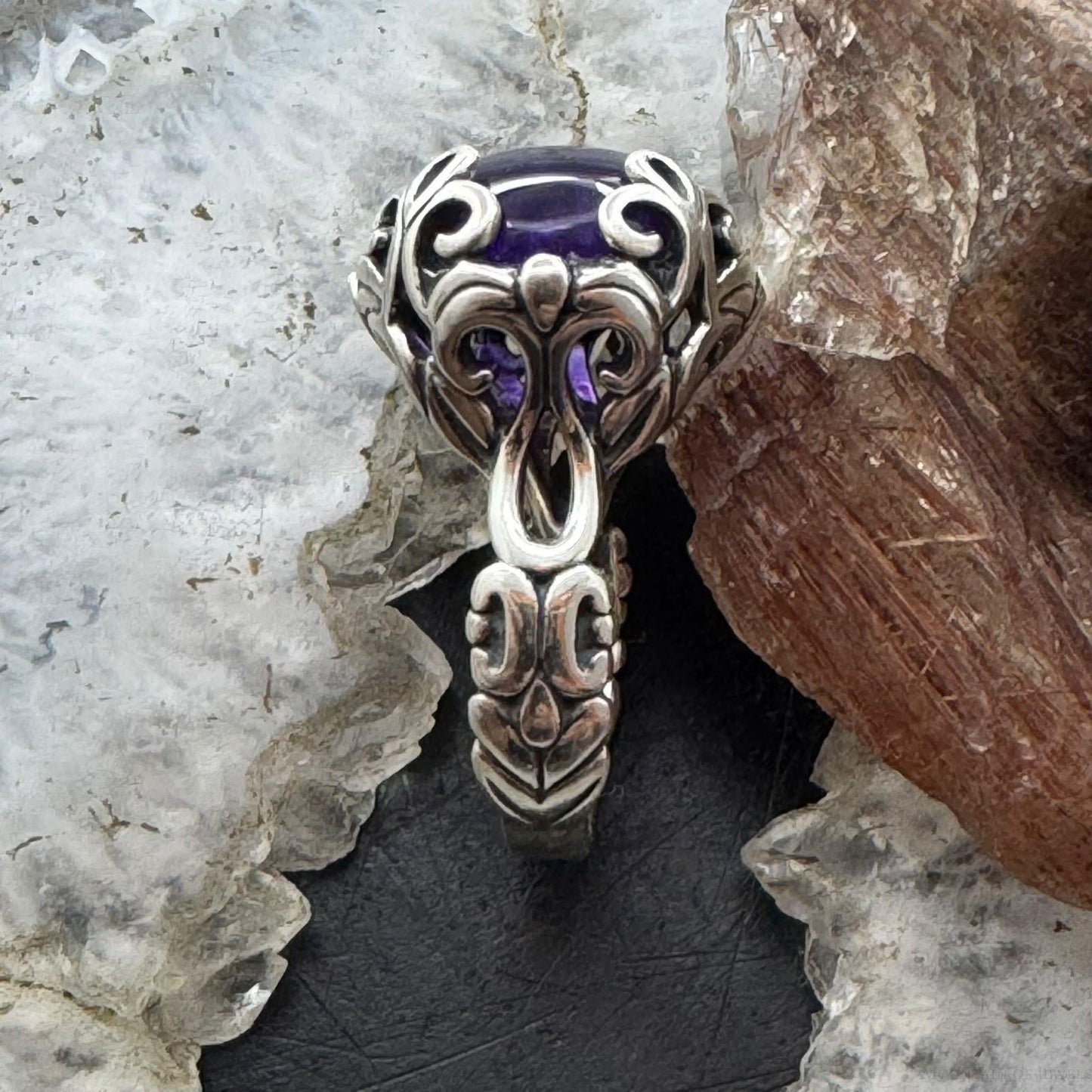 Carolyn Pollack Southwestern Style Sterling Silver Oval Amethyst Ring Size 7 For Women