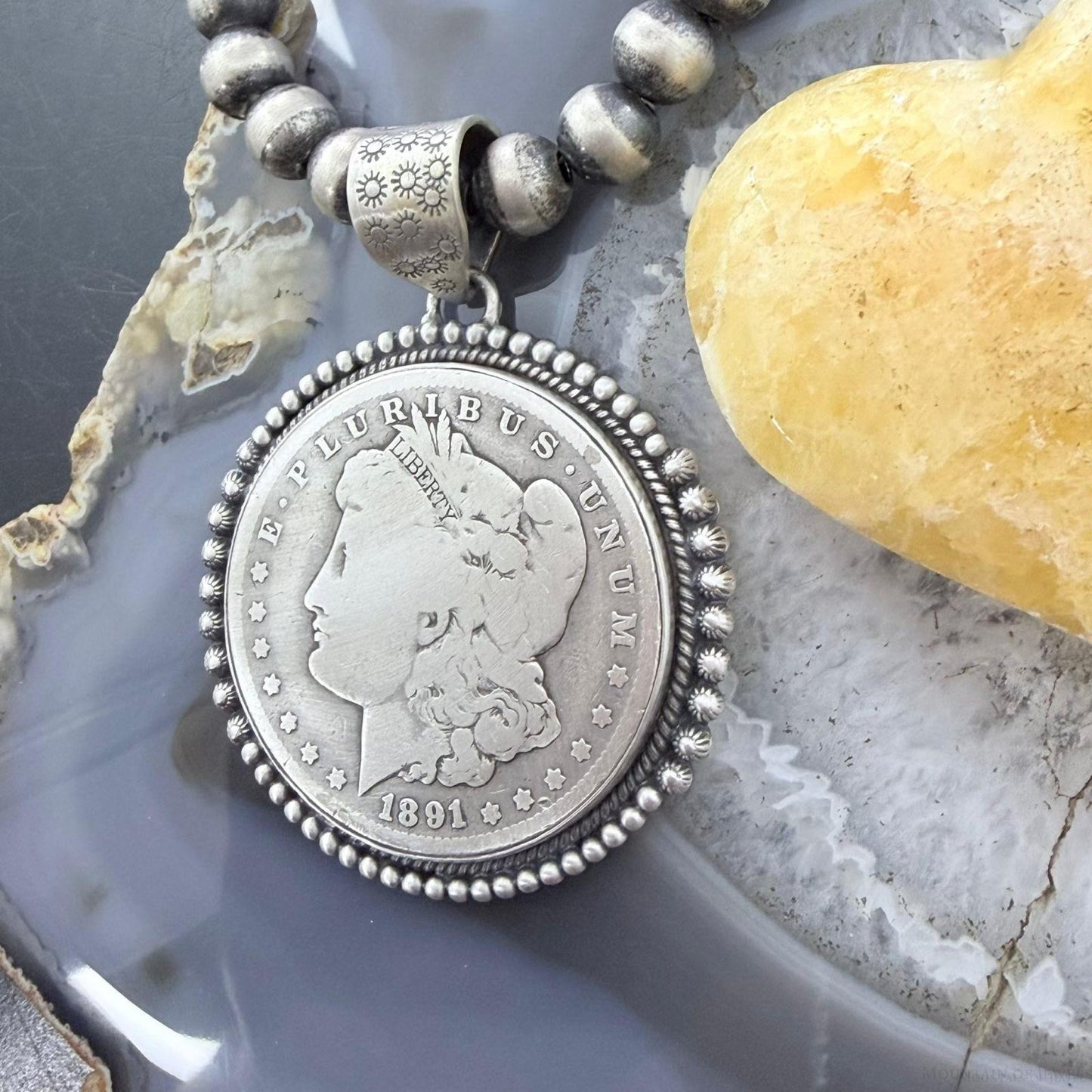 Genuine 90% Silver 1891 US Morgan Dollar Decorated Unisex Pendant