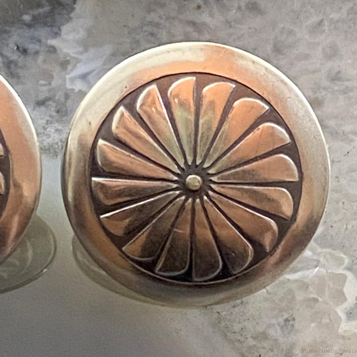 Native American Sterling Silver Round Stamped Concho Stud Earrings For Women #2