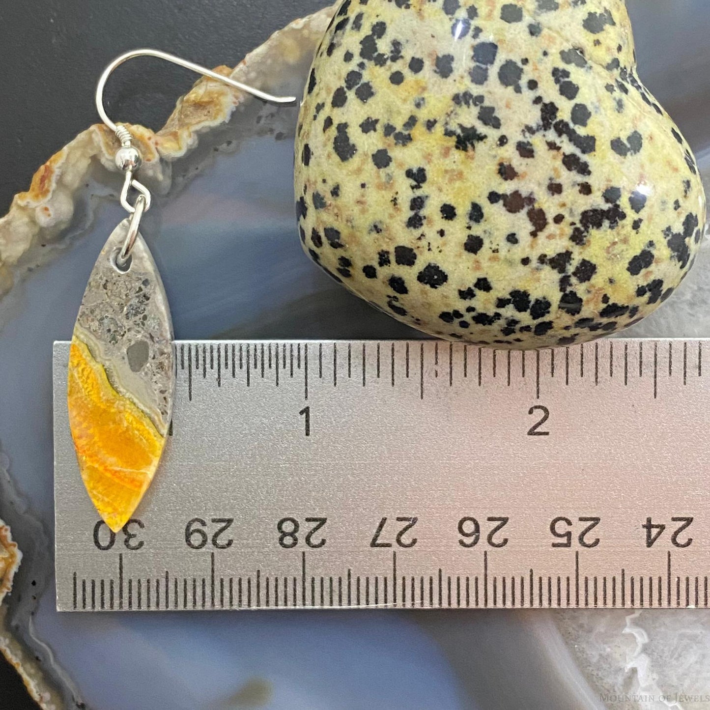 Sterling Silver Marquise Bumblebee Jasper Slab Dangle Earrings For Women #064