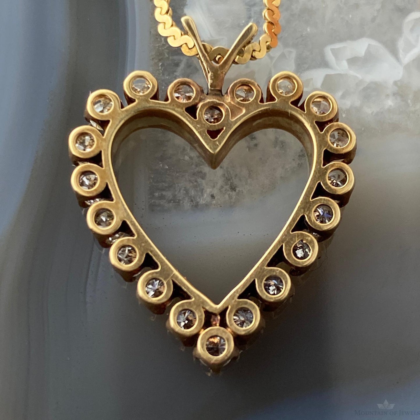 14K Yellow Gold Diamonds Heart Shape Pendant with 16" Necklace For Women