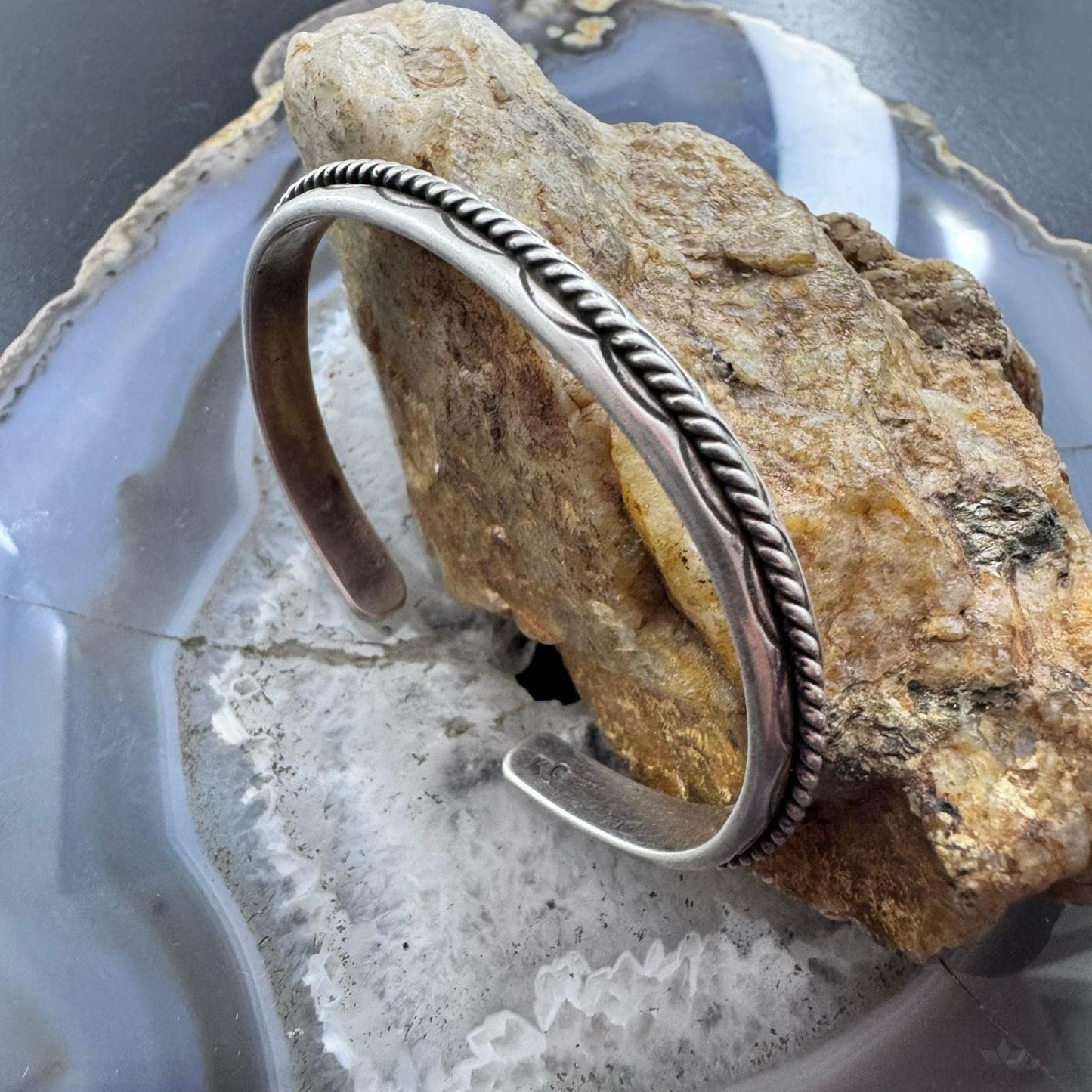 Vintage Native American Sterling Silver Twisted Rope Slim Bracelet For Women
