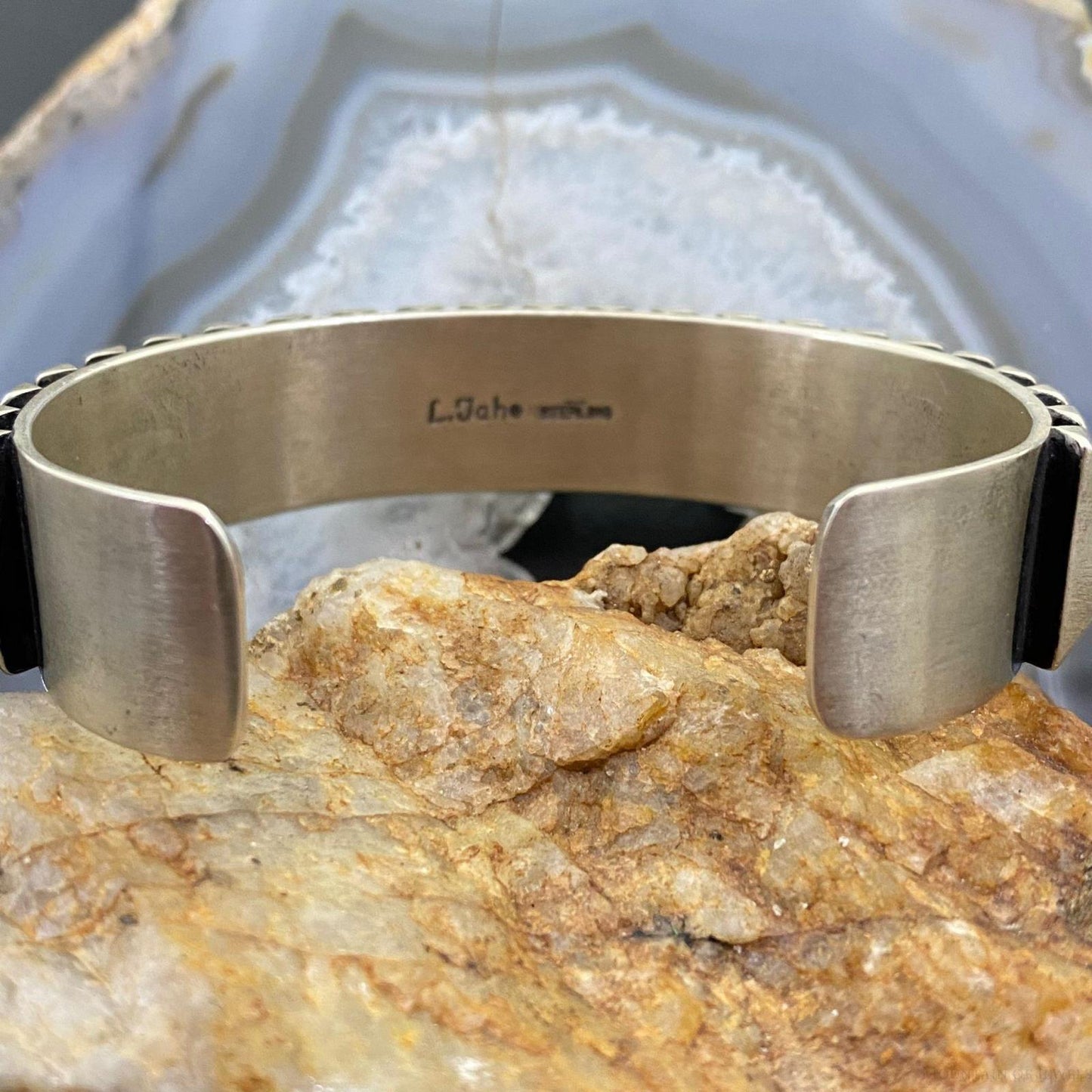 Leander Tahe Native American Sterling Heavy Geometric Bracelet For Men