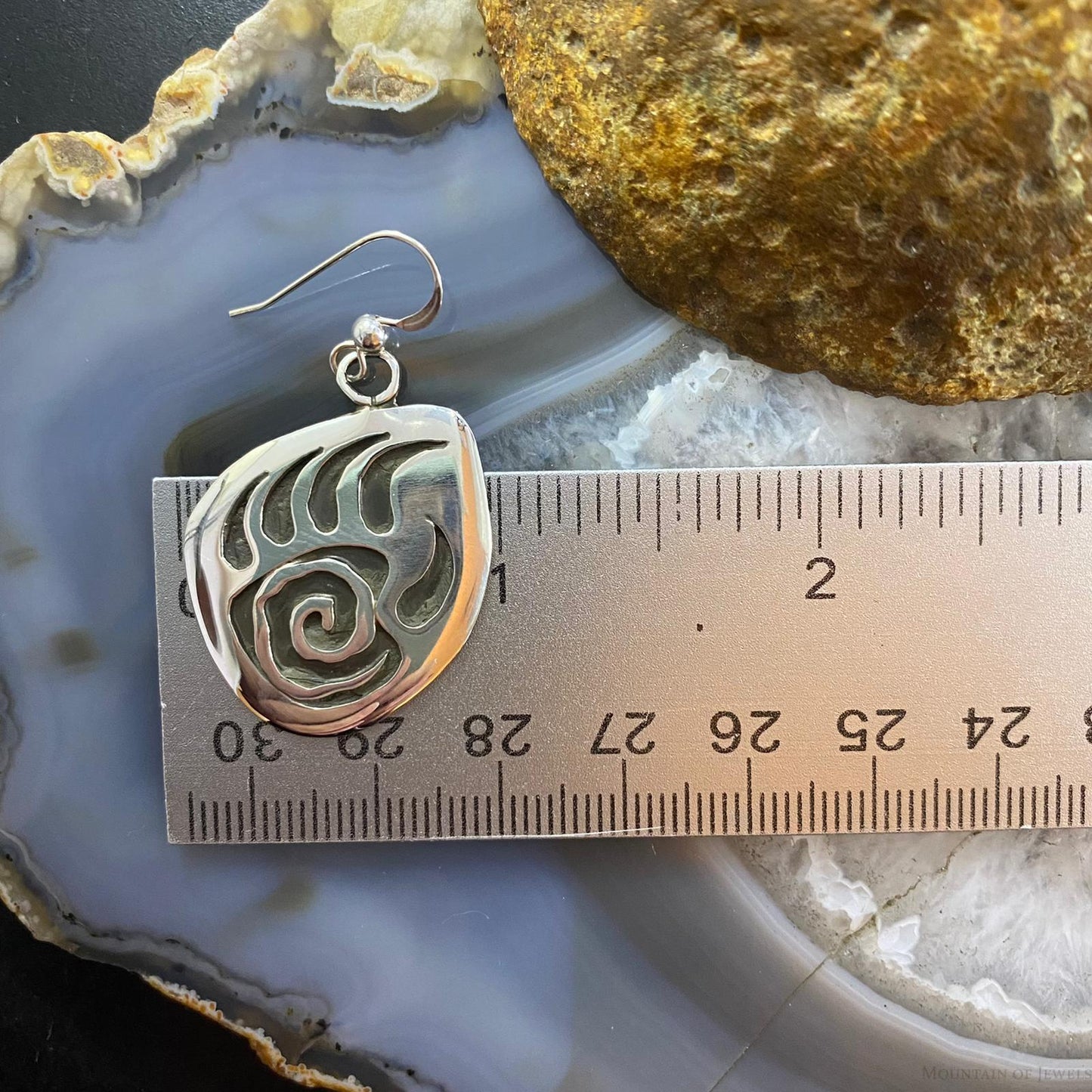 Brad Panteah Sterling Silver Overlay Bear Claw w/Circle of Life Dangle Earrings