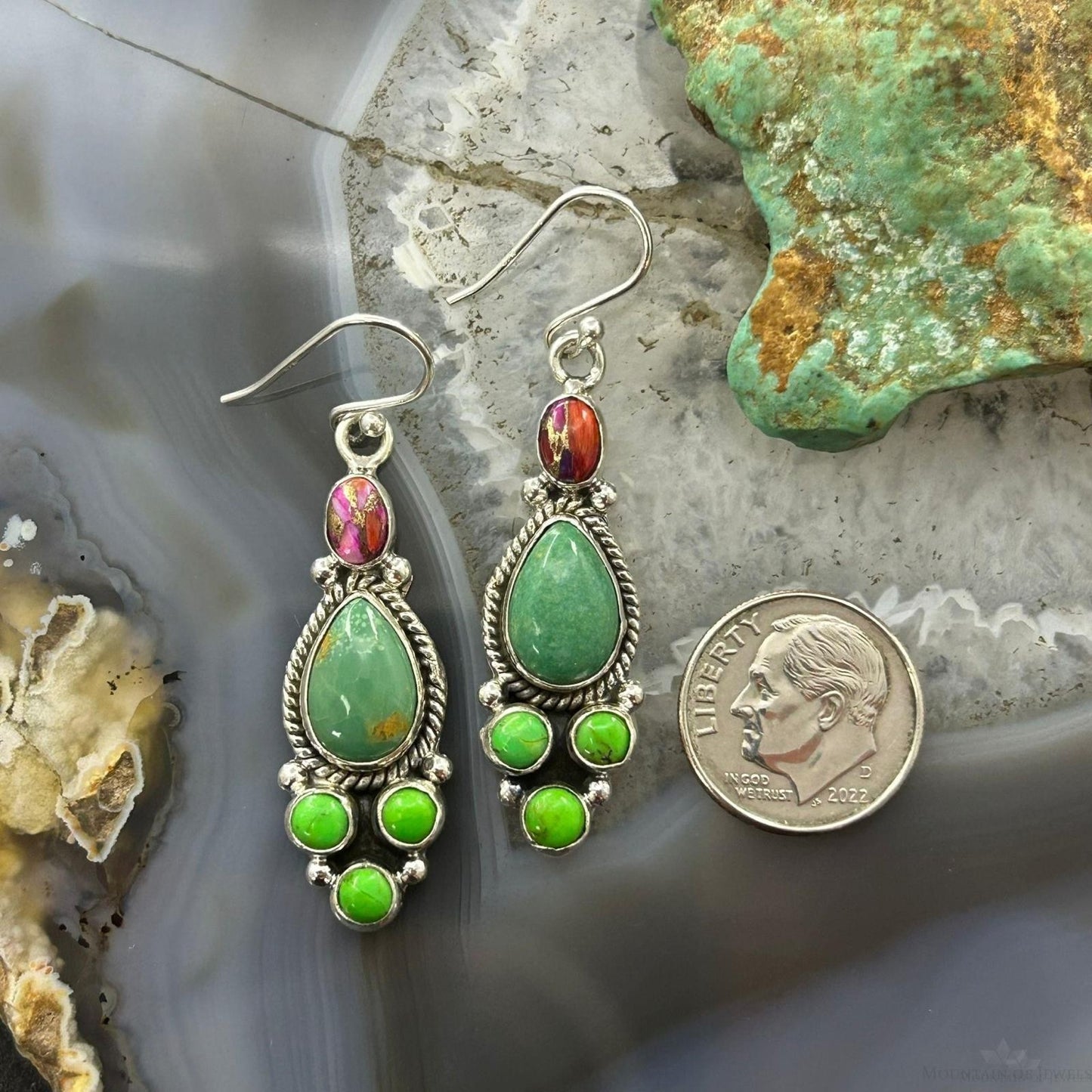 Sterling Silver Southwestern Style Multistone Dangle Earrings For Women #12