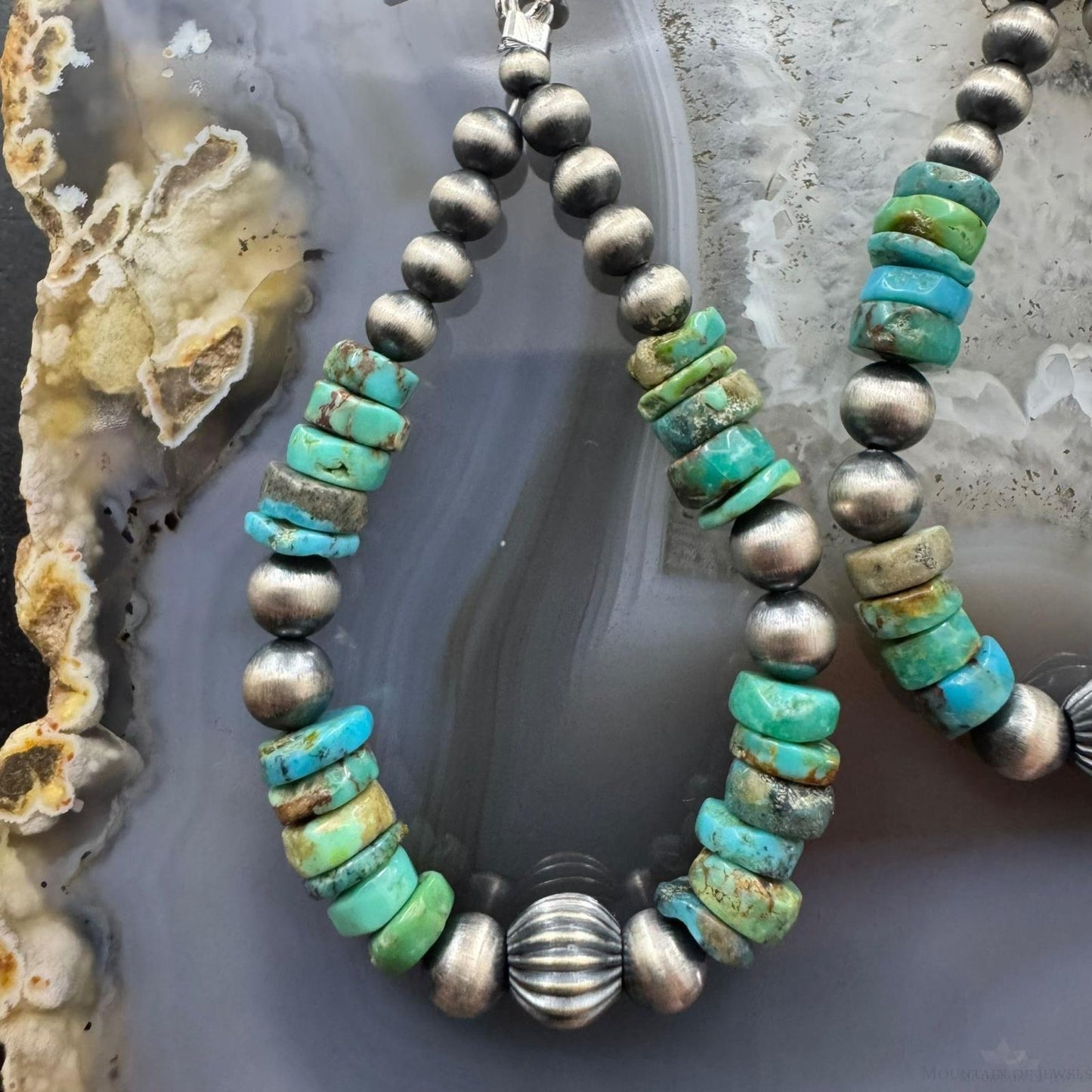 Sterling Silver 4-6mm Navajo Pearl Southwester Style & 6mm Turquoise Bead Hoop Earrings For Women