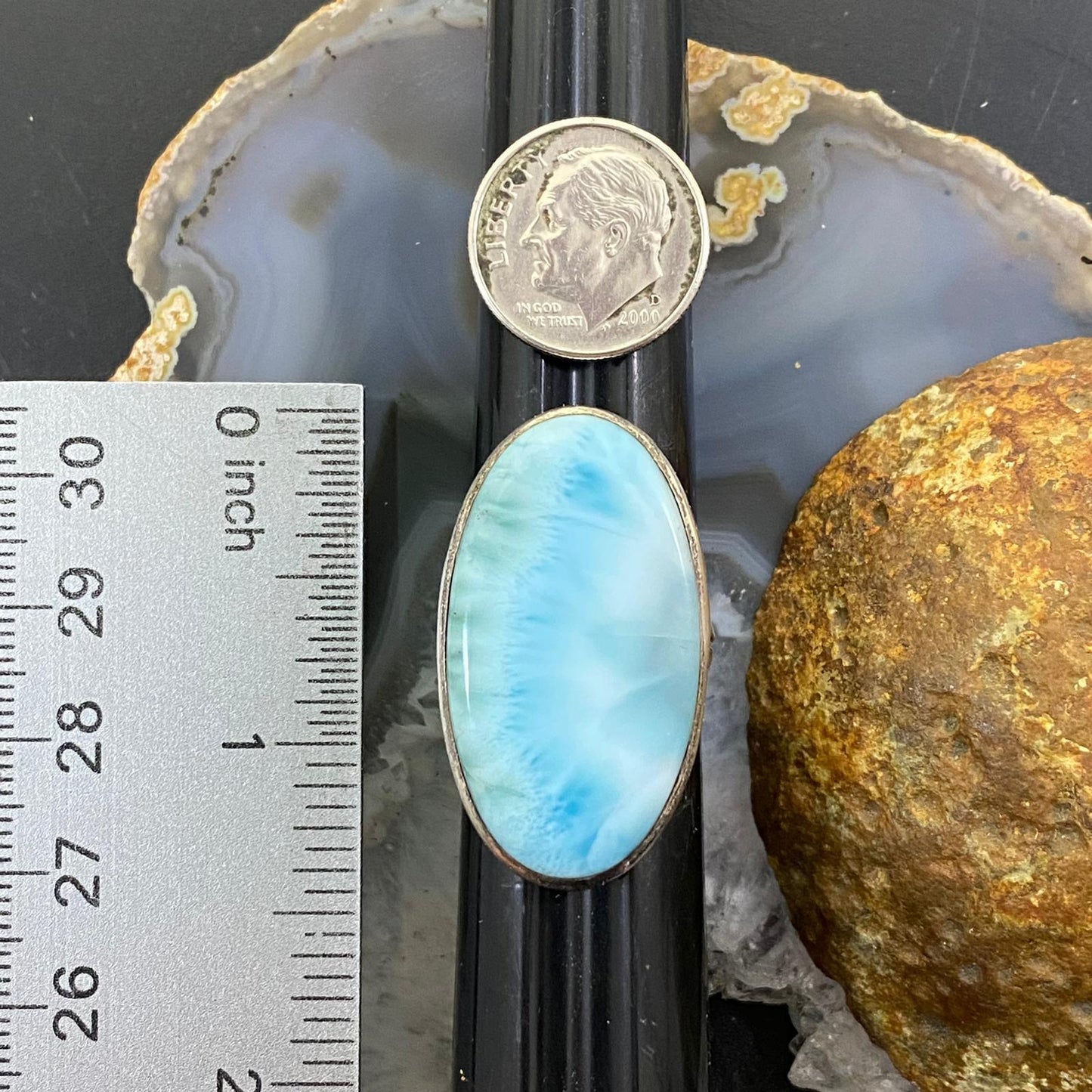 Sterling Silver Oval Larimar Split Shank Ring Size 7.75 For Women