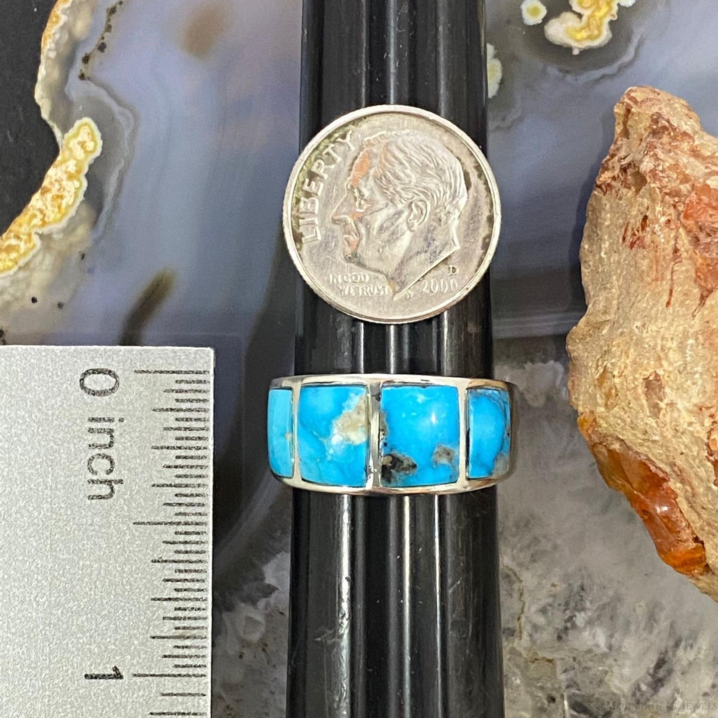 Native American Sterling Blue Ridge Turquoise Graduated Band Ring Size 7