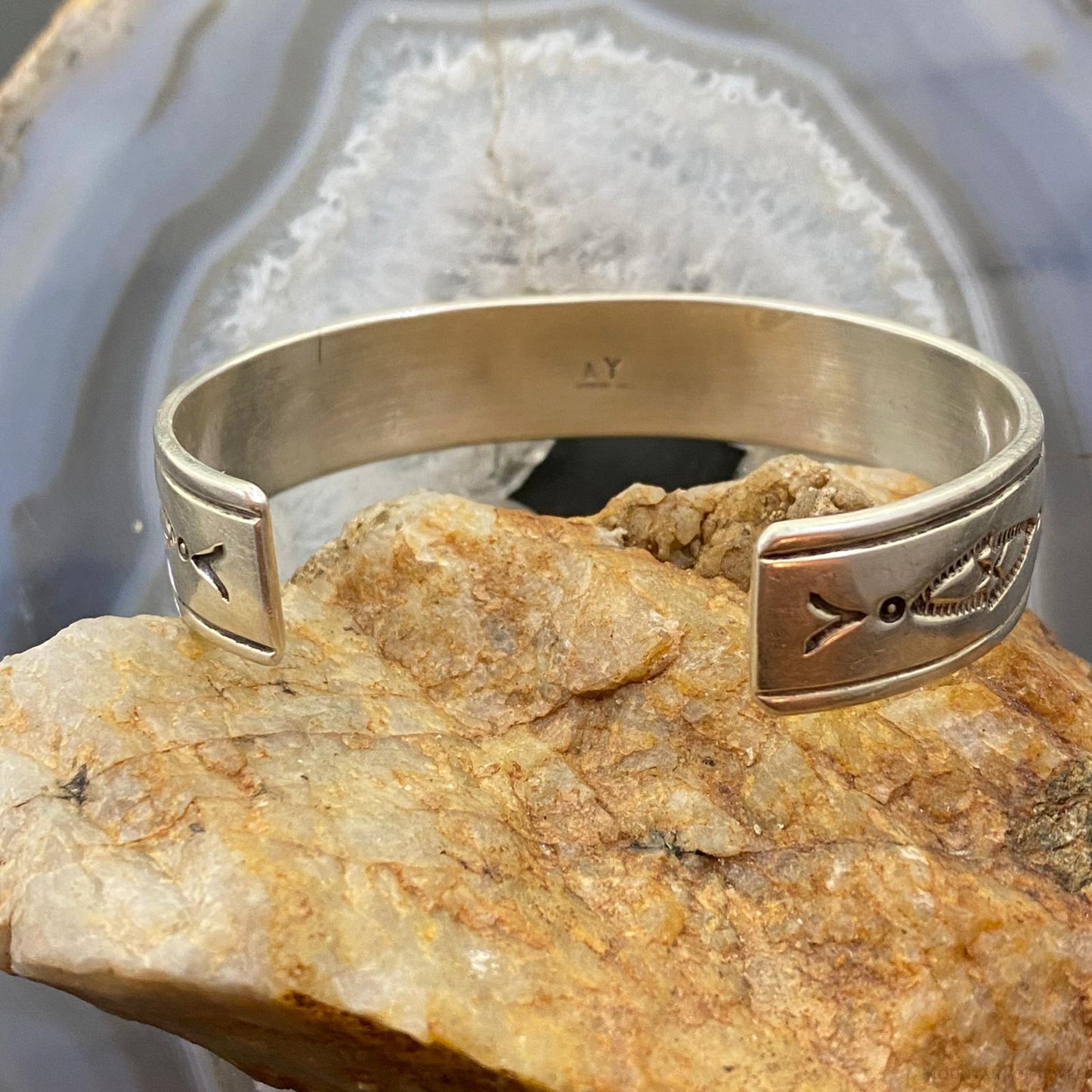 Vintage Signed Native American Sterling Southwestern Motif Bracelet For Women