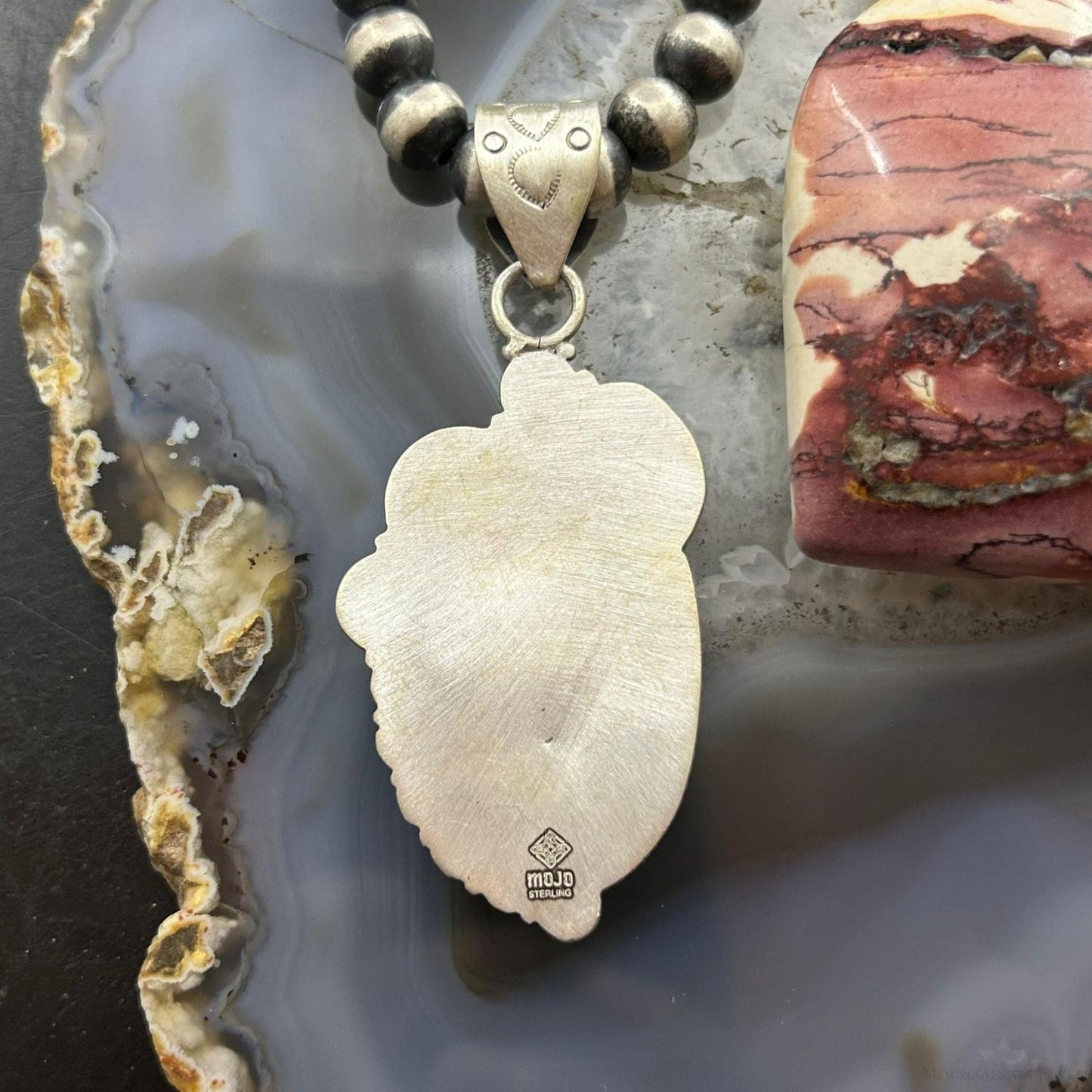 Sterling Silver Southwestern Style Elongated Shattuckite Decorated Pendant For Women