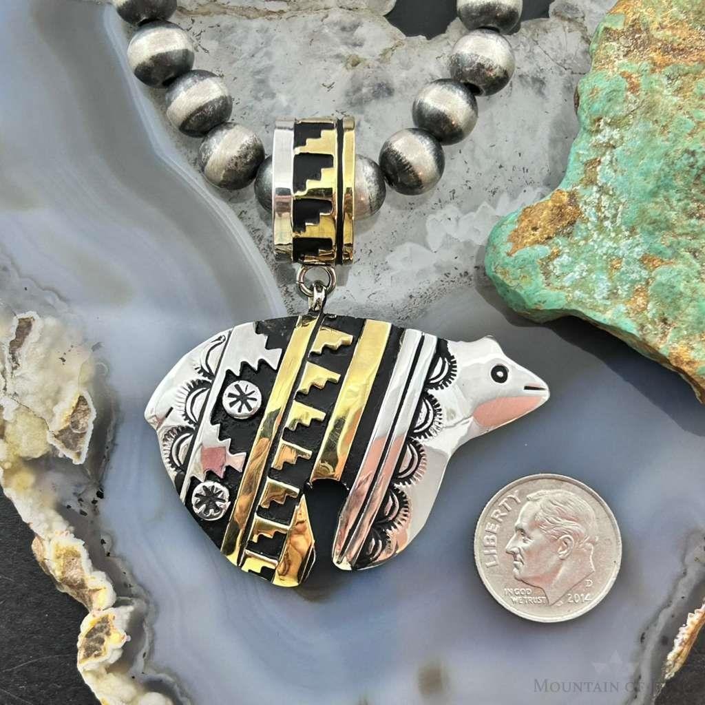 Tommy & Rosita Singer Native American Sterling Silver & GF Overlay Unisex Bear Pendant