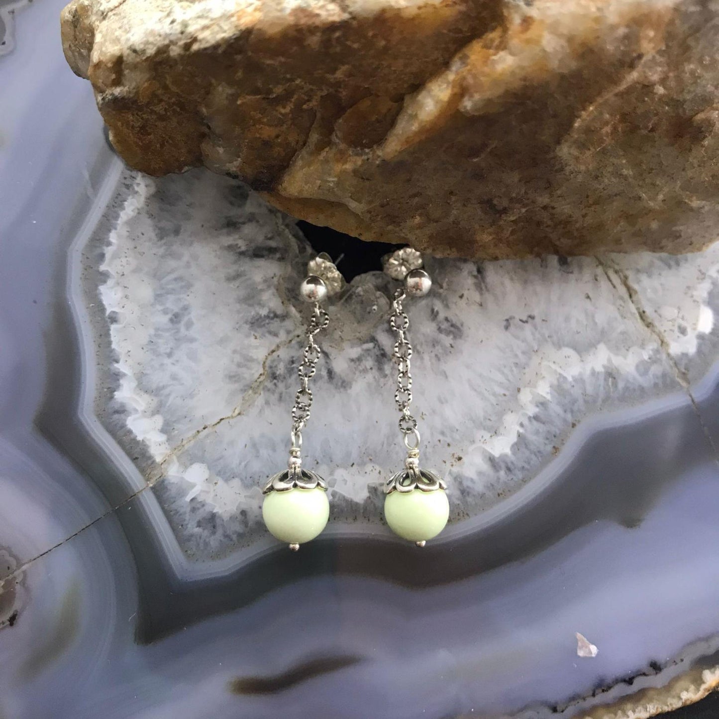 Carolyn Pollack Sterling Silver Gaspeite Bead Dangle Earrings For Women