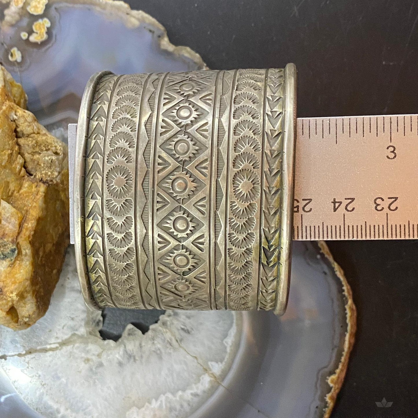 Signed Willie Native American Sterling Wide Stamped Bracelet For Women #2