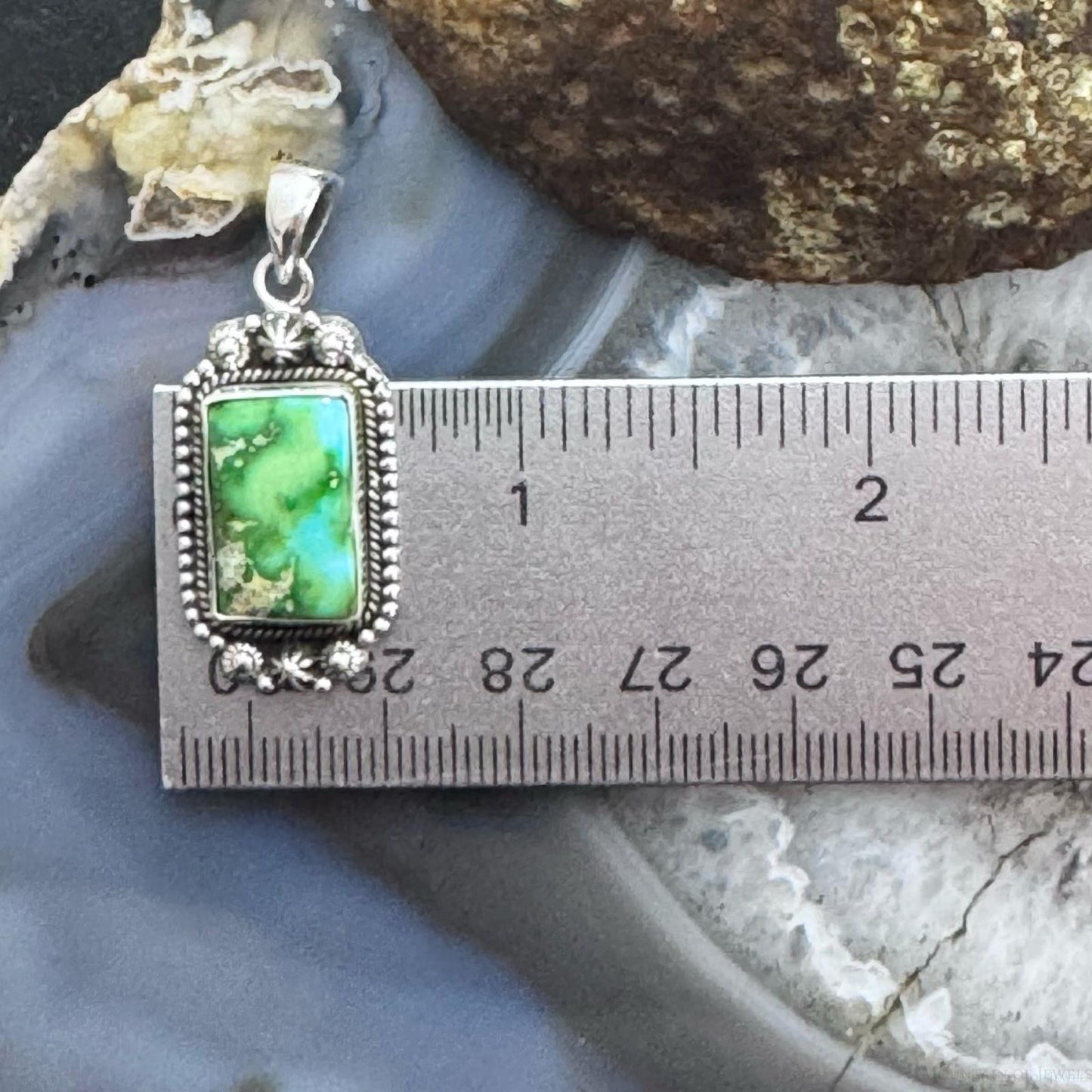 Sterling Silver Southwestern Style Rectangle Sonora Gold Turquoise Pendant For Women