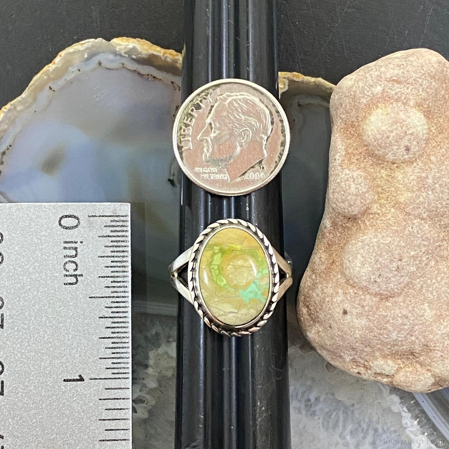 Native American Sterling Silver Oval Ribbon Turquoise Ring Size 6.5 For Women