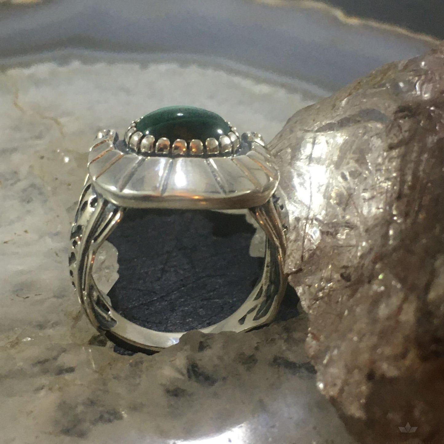 Carolyn Pollack Southwestern Style Sterling Silver Oval Malachite Decorated Ring For Women