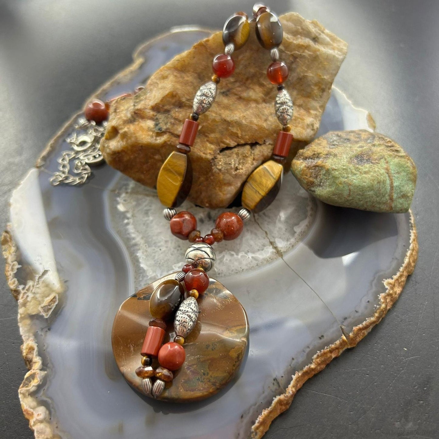 Carolyn Pollack Southwestern Style Sterling Silver Multi Stone Beads Necklace For Women