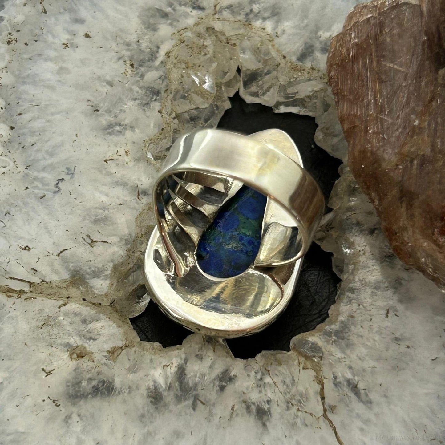 Sterling Silver Southwestern Style Teardrop Azurite Ring Size 7.75 For Women