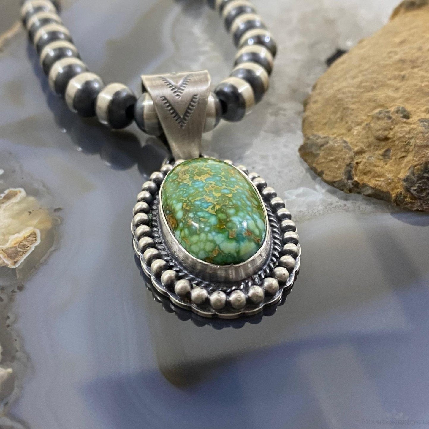 Gilbert Platero Native American Sterling Silver Oval Turquoise Unisex Pendant