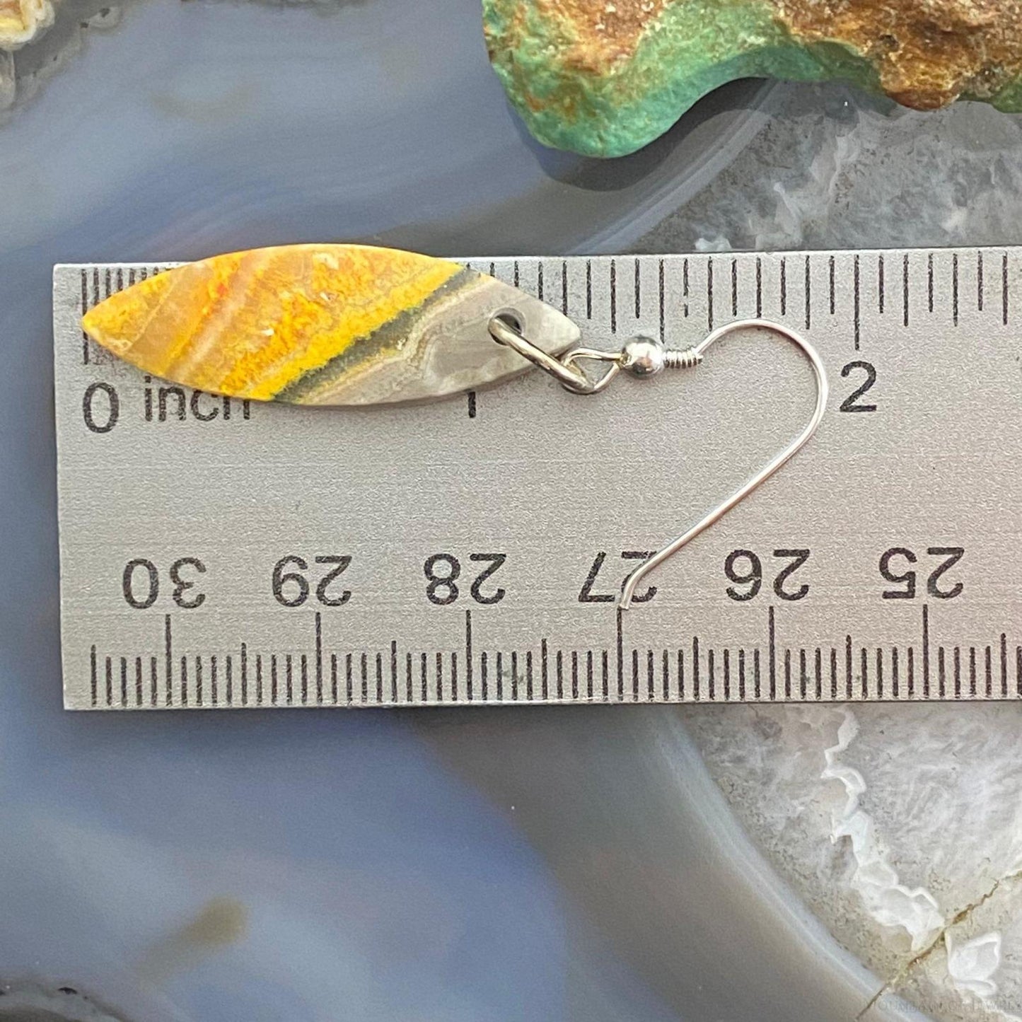 Sterling Silver Marquise Bumblebee Jasper Slab Dangle Earrings For Women #116