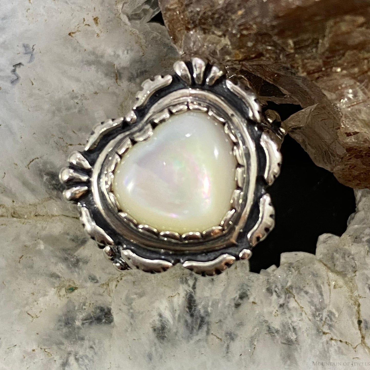 Carolyn Pollack Southwestern Style Silver Mother of Pearl Heart Ring For Women