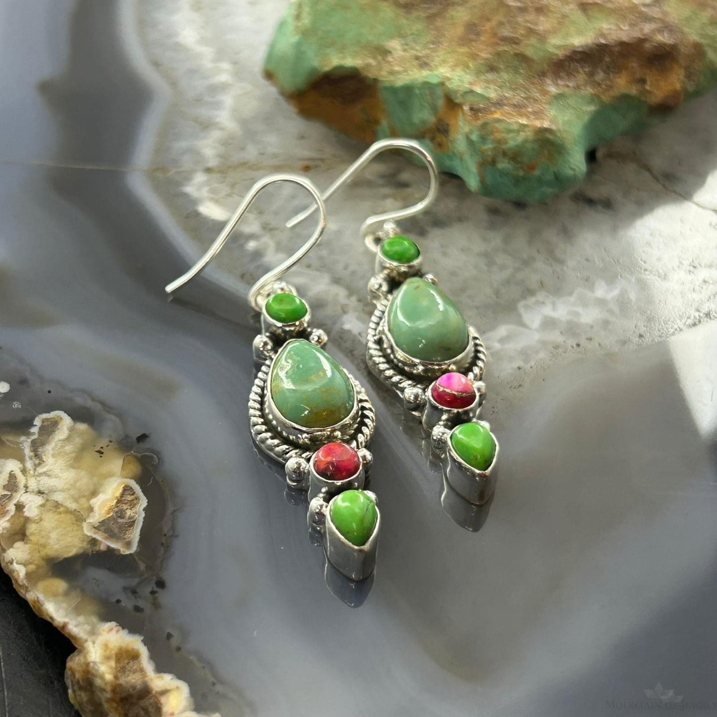 Sterling Silver Southwestern Style Multistone Dangle Earrings For Women #3
