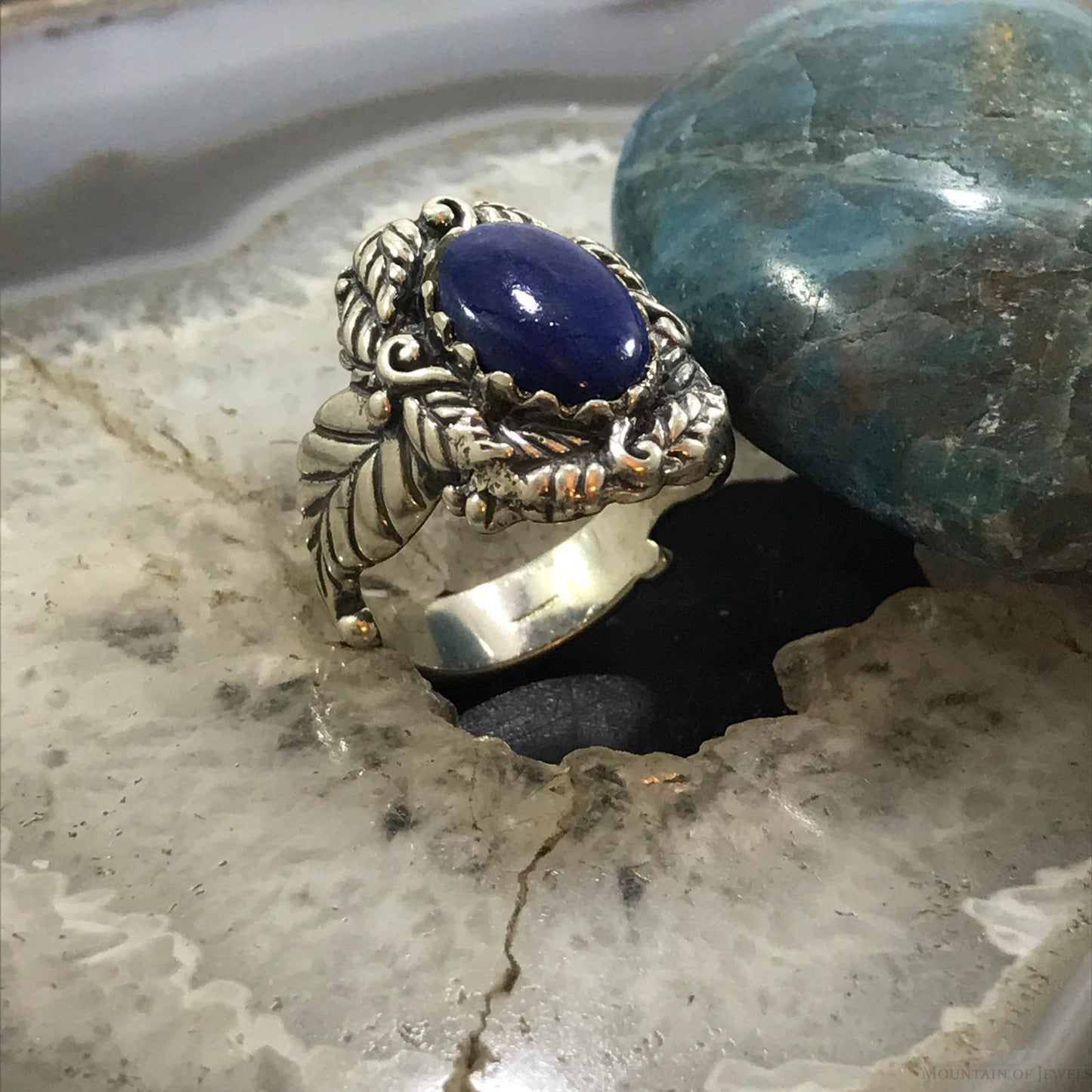 Carolyn Pollack Sterling Silver Oval Lapis Decorated Ring For Women